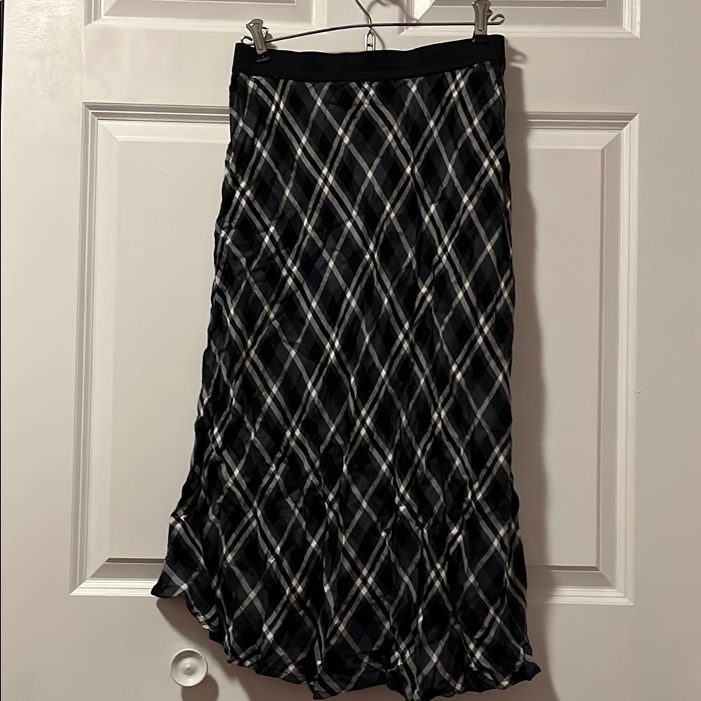 Black & White Plaid Midi Skirt L